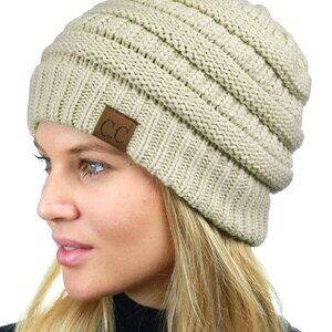 Chunky Cable Knit Beanie Sherpa Lined Unisex Winter Warm Fuzzy Skully